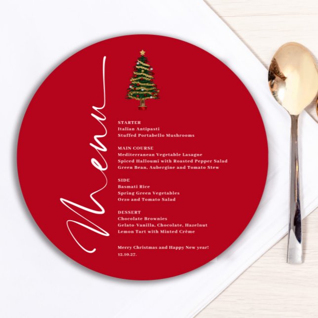 Carte Menu Rouge Arbre de Noël (Créateur téléchargé)