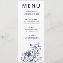 Carte menu simple Navy Peony