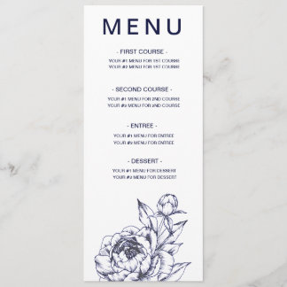 Carte menu simple Navy Peony