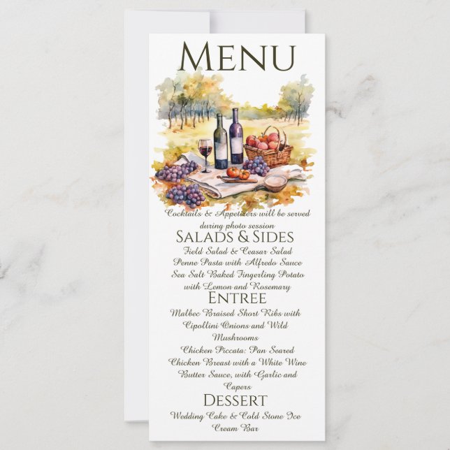 Carte menu Vineyard Watercolor (Devant)