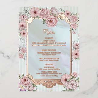 Carte menu vintage Aqua Peony Mariage Foil