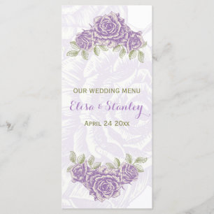 Carte Menu vintage lavande violet rose mariage
