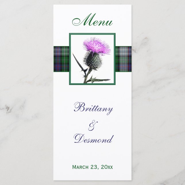 Carte menu violet, vert, blanc, tatan et chardon (Devant)