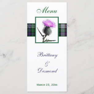 Carte menu violet, vert, blanc, tatan et chardon