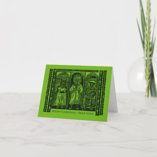 Carte Meowe Noël pour Soeur, Trois Chats Sages, Magi (Devant)