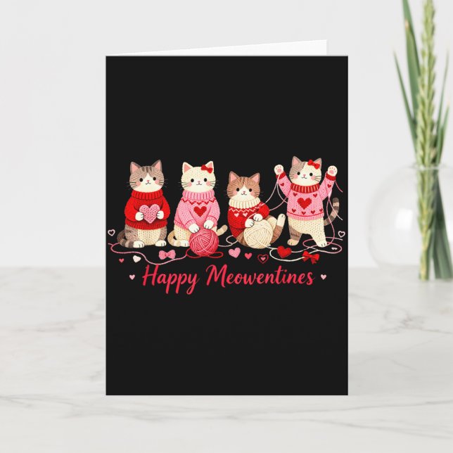 Carte Meowentines joyeuses Crochet d'amour de chat migno (Devant)
