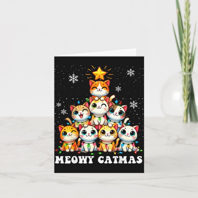 Carte Meowy Catmas Funny Christmas Tree Lights Cute Cat  (Devant)