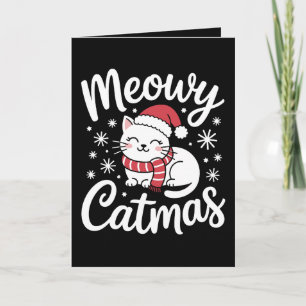 Carte Meowy Catmas Noël Chapeau Écharpe de Santa Xmas po