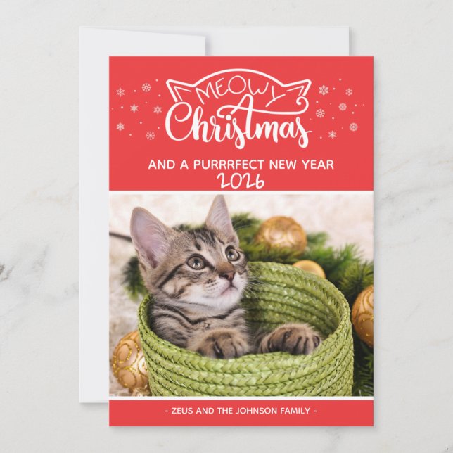 Carte Meowy Christmas and a purrfect new year photo card (Devant)