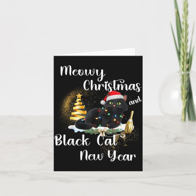 Carte Meowy Christmas Black Cat Funny Santa Hat Happy Ne (Devant)