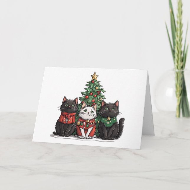 Carte Meowy Christmas Cats Holiday Tree (Devant)