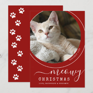 Carte Meowy Christmas Chat Kitten Photo Rouge et blanc
