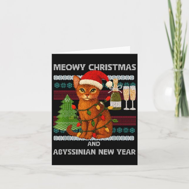 Carte Meowy Christmas Funny Abyssinian Cat Santa Hat Ugl (Devant)