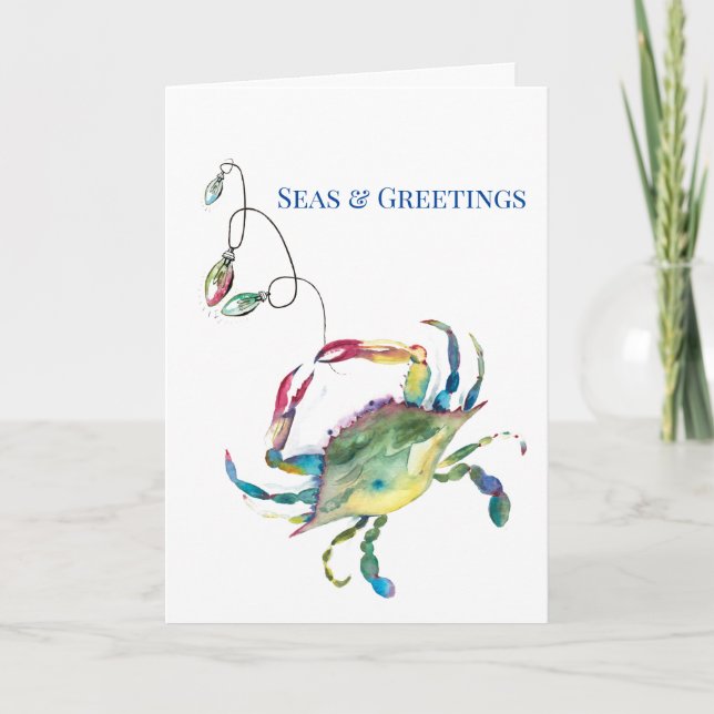 Carte Mer de Noël côtière et salutations Aquarelle (Devant)