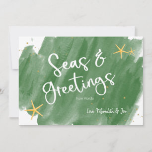 Carte Mer & Salutations Vert & Or Aquarelle Vacances
