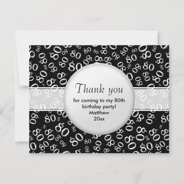 Carte Merci : 80e Motif de numéro d'Anniversaire noir/bl (Devant)