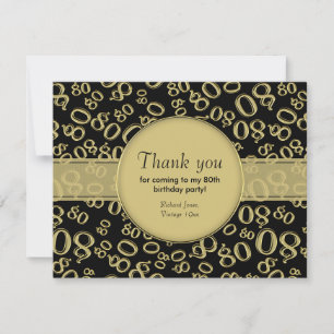 Carte Merci : 80e Motif de numéro d'Anniversaire noir/or