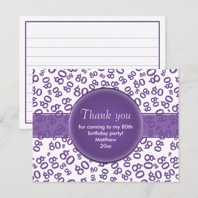Carte Merci : 80e Motif de numéro violet/blanc (Devant / Derrière)