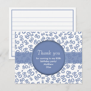 Carte Merci : 80e Motif du numéro d'Anniversaire bleu/bl