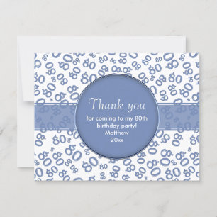 Carte Merci : 80e Motif du numéro d'Anniversaire bleu/bl