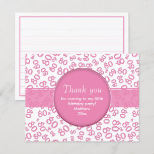 Carte Merci : 80e Motif du numéro d'Anniversaire rose/bl