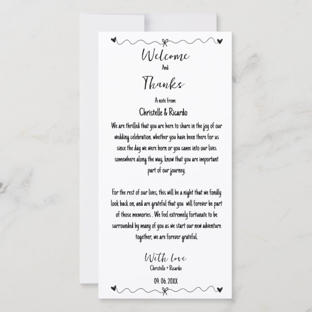 Carte Merci à la main note Mariage pour l'invité (Devant)