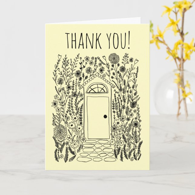 Carte MERCI Accueil Sweet Home Porte de jardin sur mesur (Fleur jaune)