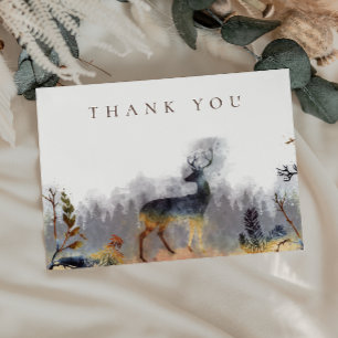 Carte Merci Aquarelle Forêt Bois Cerf