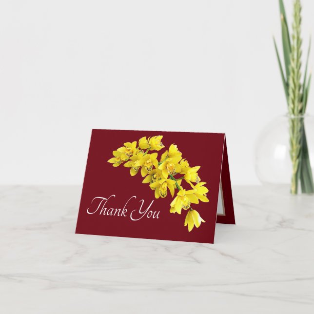Carte Merci Arrière - plan rouge orchidée jaune (Devant)