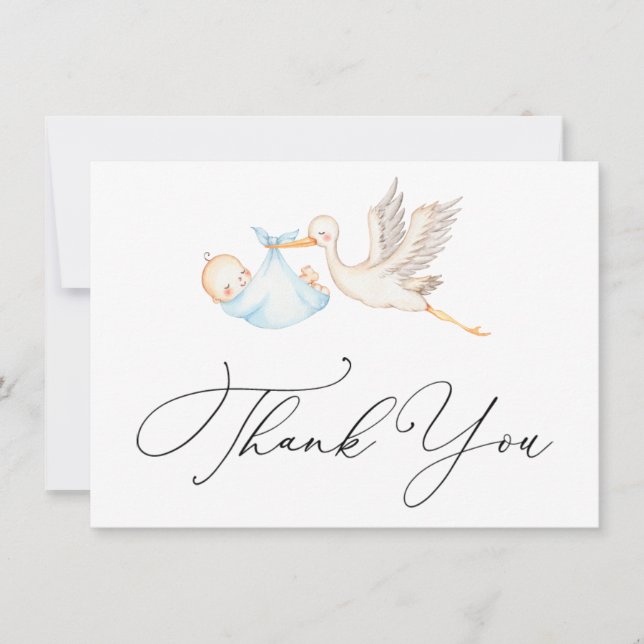 Carte Merci Baby shower de la cigogne bleue (Devant)