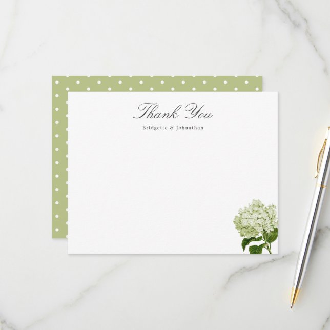 Carte Merci blanche et verte Hydrangea (Devant/Arrière en situation)