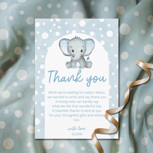 Carte Merci bleu Baby shower Eléphant mignon (Créateur téléchargé)