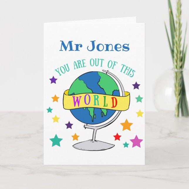 Carte Merci cadeau enseignant vous êtes hors de ce monde (Devant)