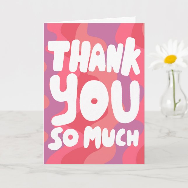 Carte MERCI coloré rose rayures incurvées PERSONNALISÉ (Petite plante)