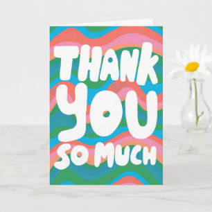 Carte MERCI Coloré Rose Vert rayures PERSONNALISÉ