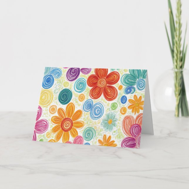 Carte Merci Crayon Doodle Daisy Design (Devant)