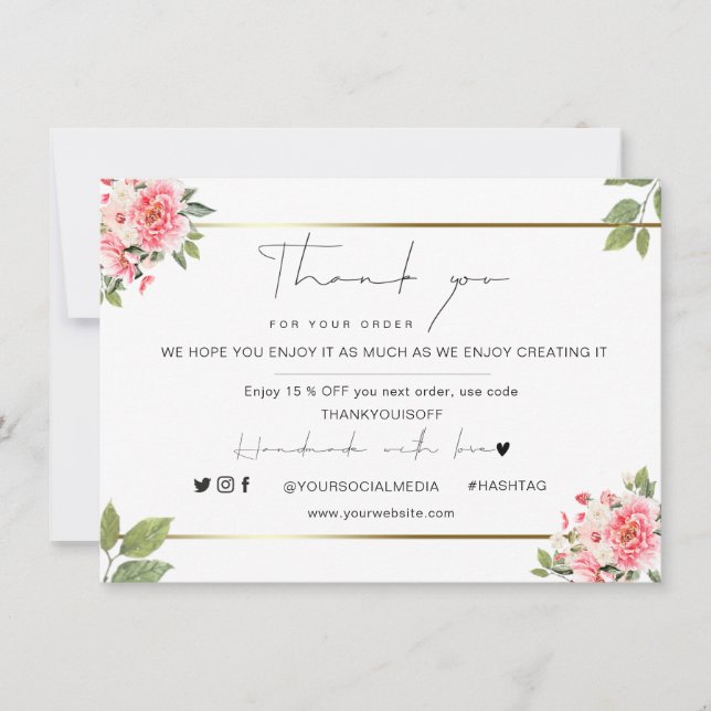 Carte Merci d'affaires Élégant logo floral or (Devant)