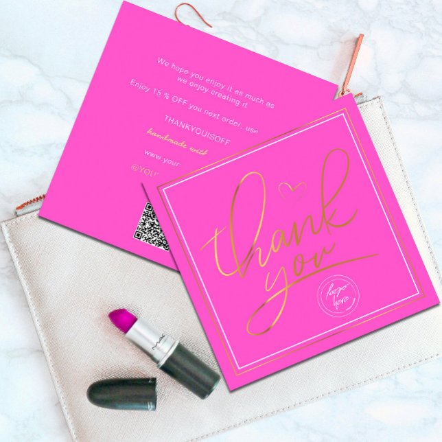 Carte Merci d'affaires élégant rose et or (Professional Business Thank You Elegant Pink Gold Card. Send and extra special THANK YOU message)