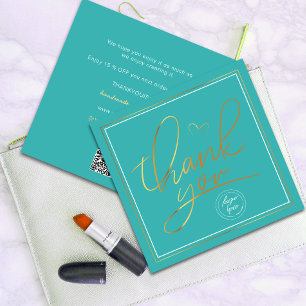 Carte Merci d'affaires Elégant Turquoise et Or