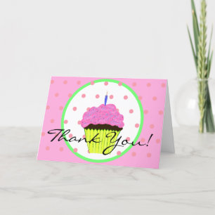 Carte Merci d'anniversaire des Pois de Cupcake rose vert