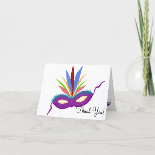 Carte Merci d'anniversaire violet Mardi Gras Masque