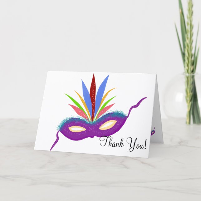 Carte Merci d'anniversaire violet Mardi Gras Masque (Devant)