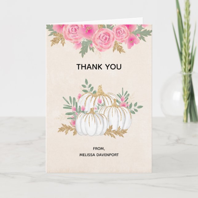 Carte Merci d'aquarelle Citrouille blanc et or (Devant)