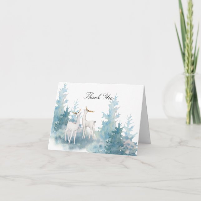 Carte Merci d'aquarelle de cerf et de feuillage d'hiver (Devant)