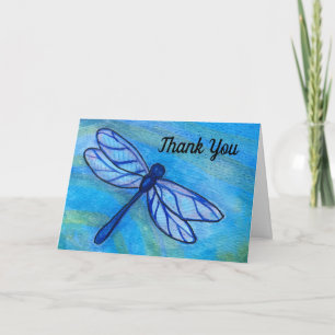 Carte Merci d'aquarelle de libellules bleues