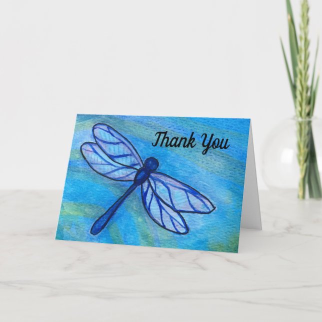 Carte Merci d'aquarelle de libellules bleues (Devant)