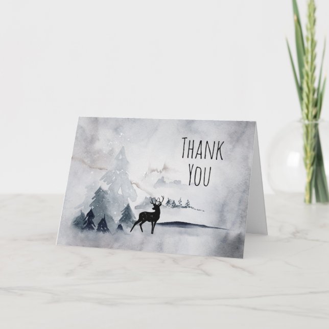 Carte Merci d'aquarelle gris rustique de rennes d'hiver (Devant)