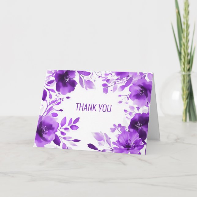 Carte Merci d'aquarelle pourpre en fleurs (Devant)