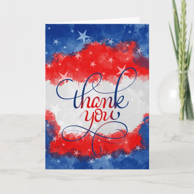 Carte Merci d'aquarelle rouge et bleu militaire (Devant)