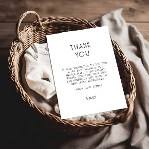 Carte Merci de Baby shower blanc noir en texte simple